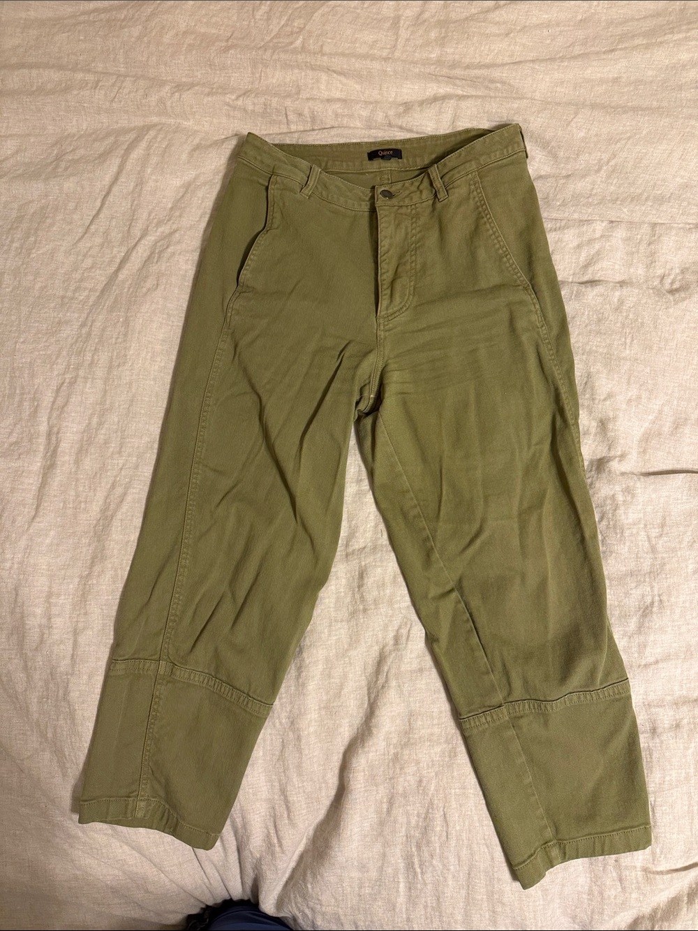 Quince Organic Stretch Cotton Twill Barrel Pants in Olive